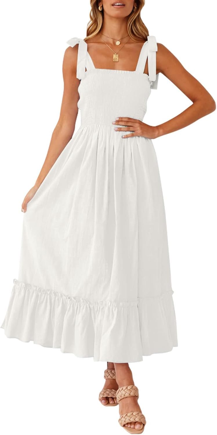 ZESICA Women's Boho Spaghetti Strap Maxi Dress for Summer Fun