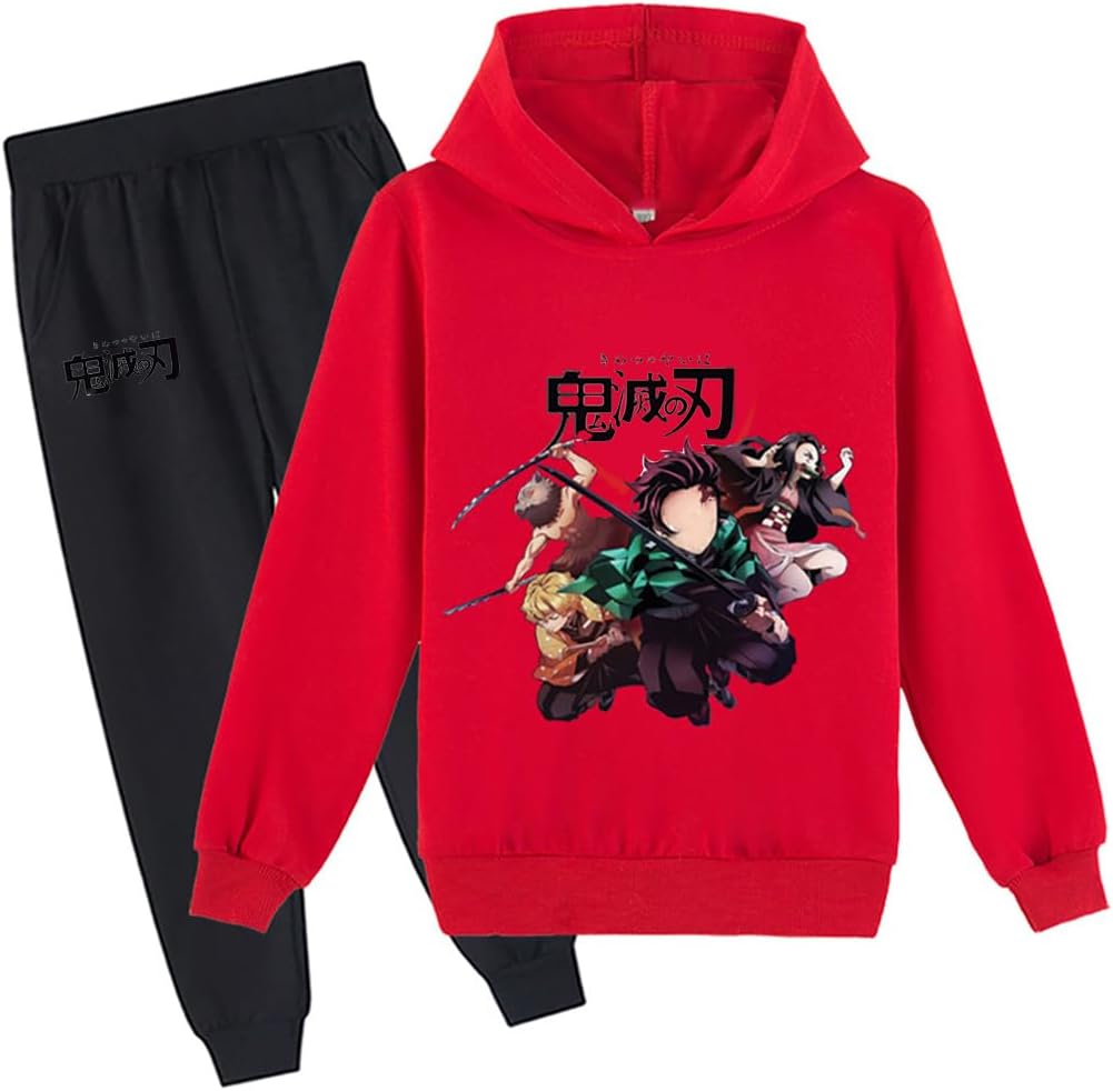 D.O.T Boys Girls Anime Slayer Tracksuit Pullover Hoodie Set