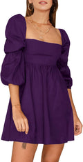 Chic Square Neck Dress with Puff Sleeves for Women by EXLURA
