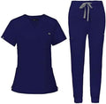 women's scrub set with classic v-neck and jogger pants - fitted look