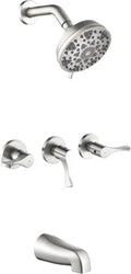 3 Handles Shower Faucet Set with Tub Spout - Brushed Nickel