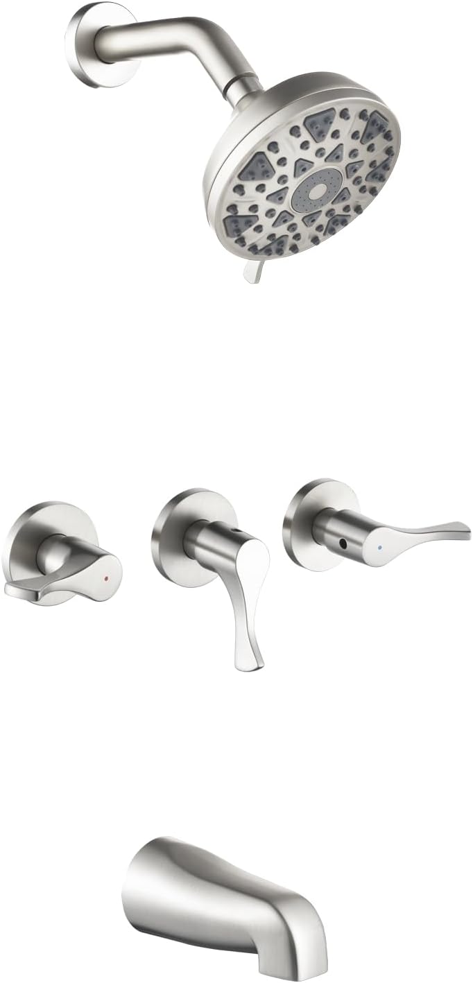 3 Handles Shower Faucet Set with Tub Spout for Elegant Bathrooms
