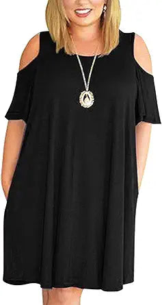Kancystore Women Plus Size Dresses Short Sleeve Cold Shoulder