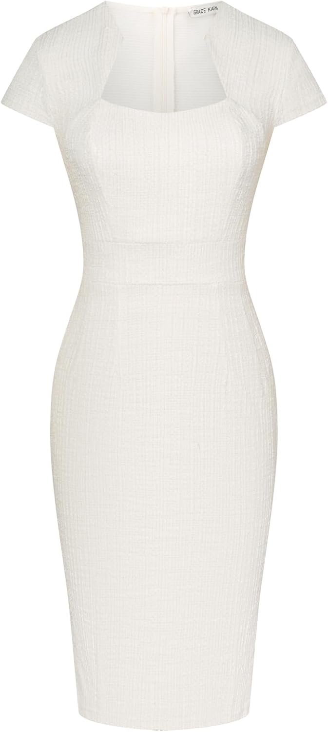 Gorgeous Pencil Dress for Work - Cap Sleeve Tweed Style