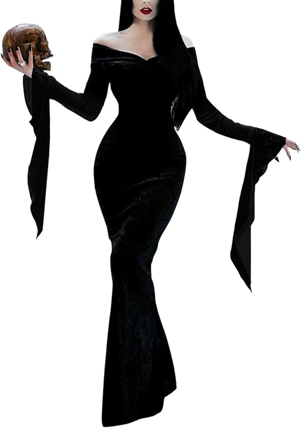 Morticia Addams Costume for Women - Long Sleeve Maxi Dress
