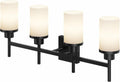 4-Light Matte Black Vanity Lights with White Frosted Glass Shade