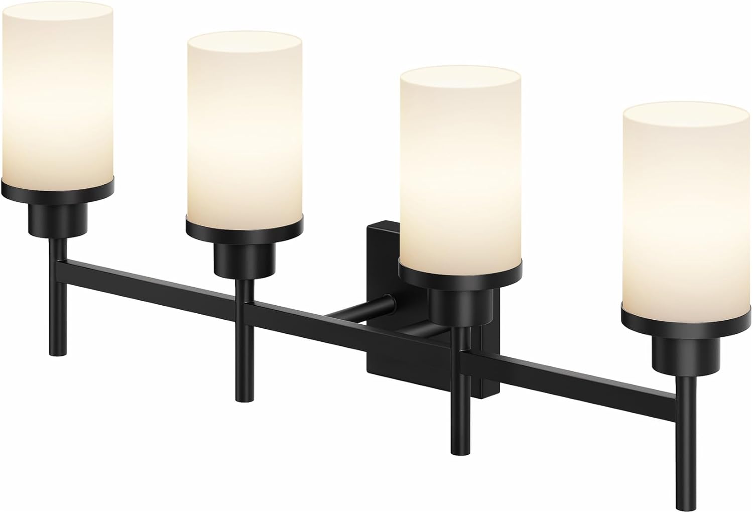 4-Light Matte Black Vanity Lights with White Frosted Glass Shade