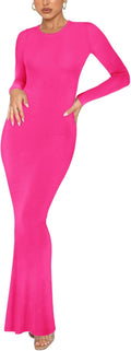 Women's Sexy Crew Neck Lounge Long Dress - Ribbed Bodycon Maxi