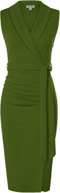 GRACE KARIN Women's Work Sleeveless Ruched Bodycon Midi Dress - Belted