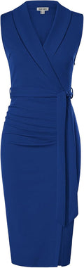 Women's Sleeveless Ruched Bodycon Dress for Office Elegance
