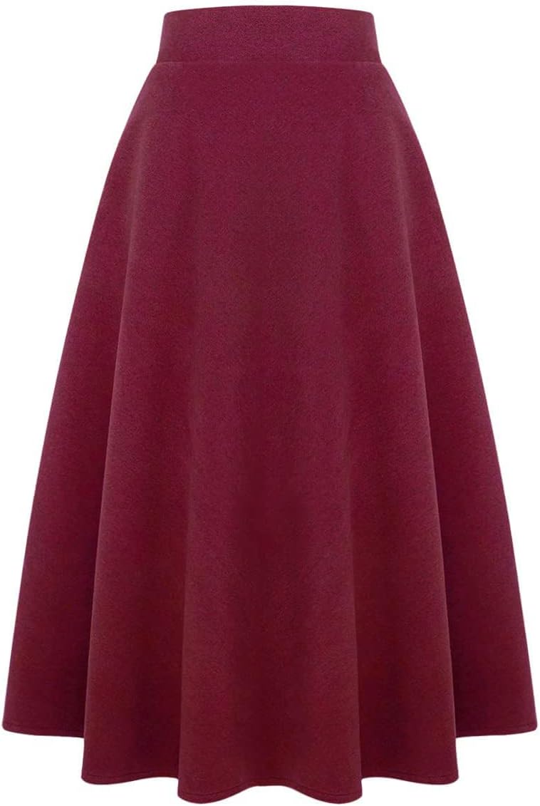 Womens Plaid Wool Skirts A-Line Pleated Tartan Long Skirts
