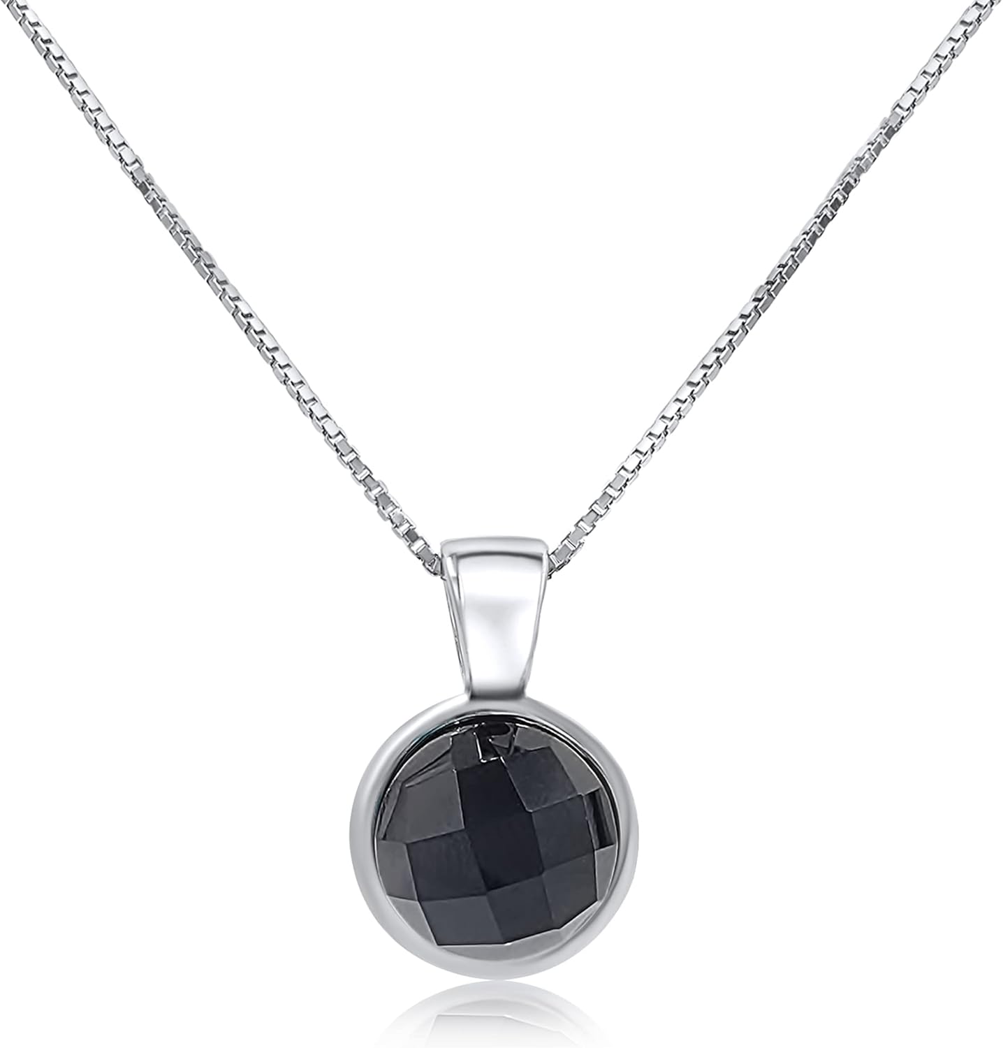 Natural Gemstone 8mm Round Pendant in White Gold Over Silver