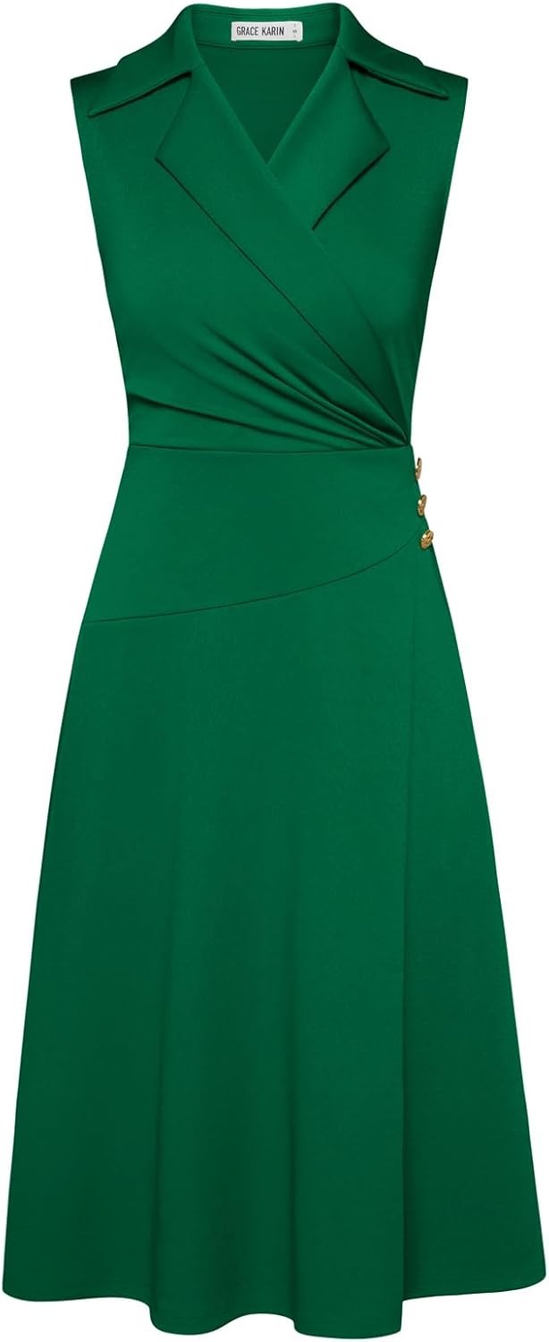 Notch Lapel Ruched Wrap V Neck Midi Dress for Women 2025