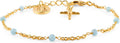 Gemstone Larimar Rosary Bracelet for Women - 18K Gold Plated
