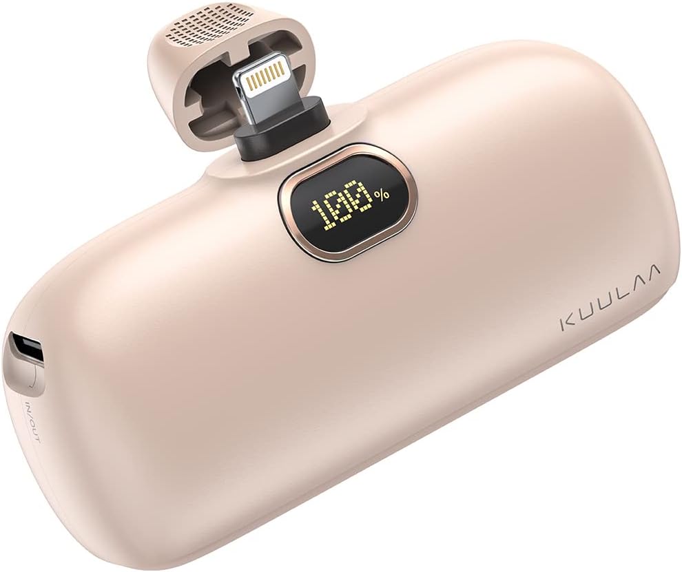 Kuulaa 5000mAh Portable Charger with Lightning Cable - Fast Charging for iPhone - Pink