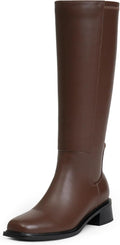 Knee High Boots Women Faux Leather Stretch Low Heel Boots