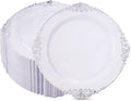 White Silver Plastic Plates 100pcs 10.25in Dinner Plates - Elegant