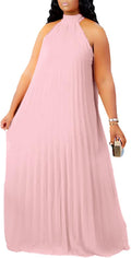 Plus Size Chiffon Halter Neck Maxi Dress - Flowy Sleeveless Summer