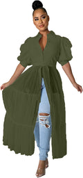Ekaliy Women Asymmetrical Ruffle Tunic Dress - Stylish High Low Hem