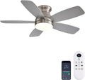 Ceiling Fans with Lights 42 in Low Profile Flush Mount - Nickel, Quiet