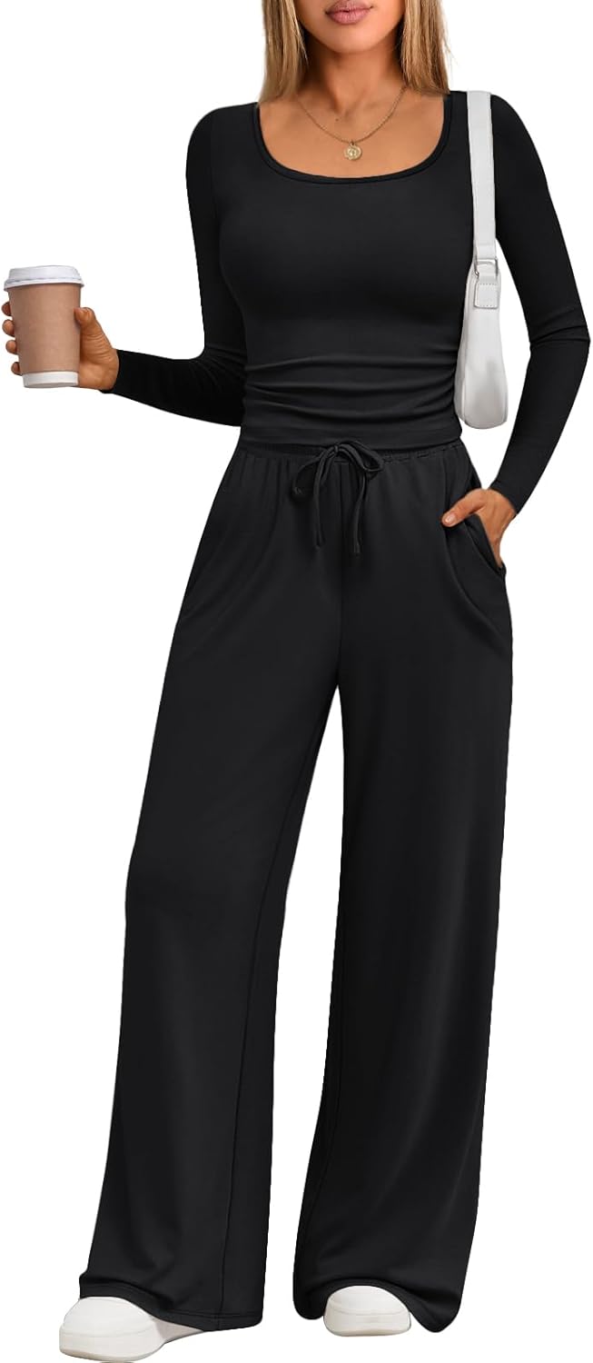 Trendy Queen 2 Piece Scoop Neck Lounge Set for Women Comfort