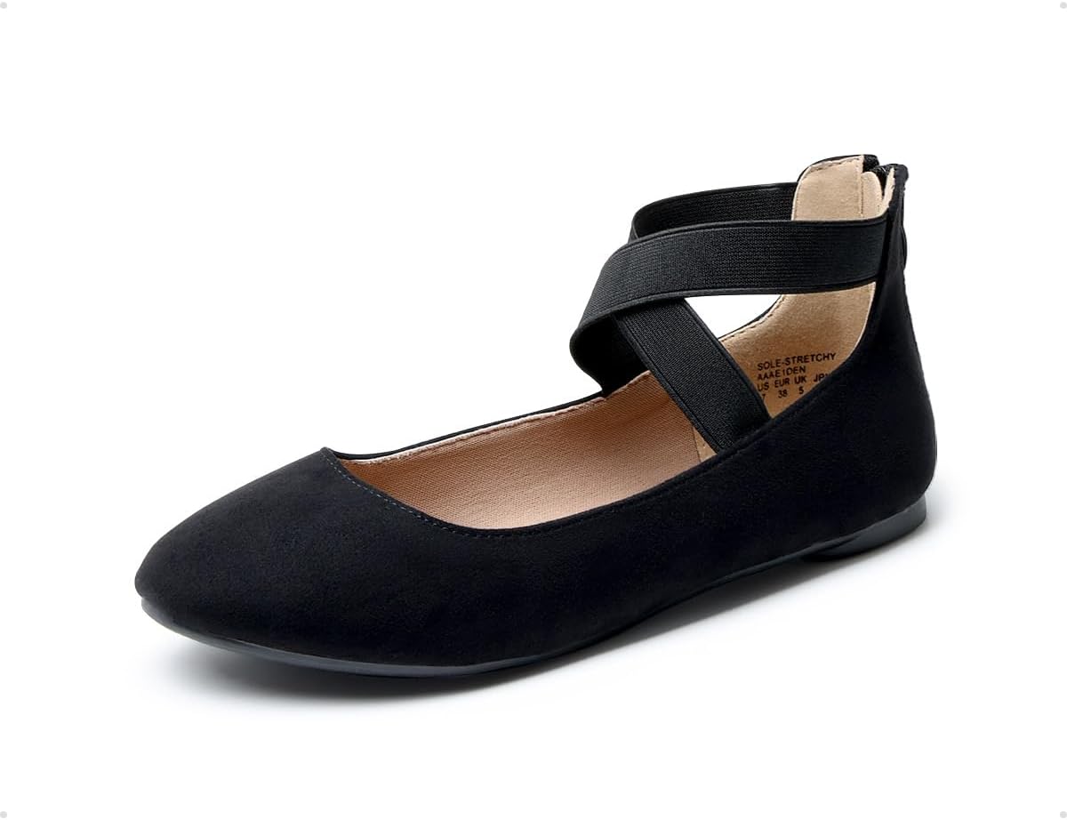 DREAM PAIRS Women's Comfortable Fashion Elastic Ankle Strap Flats