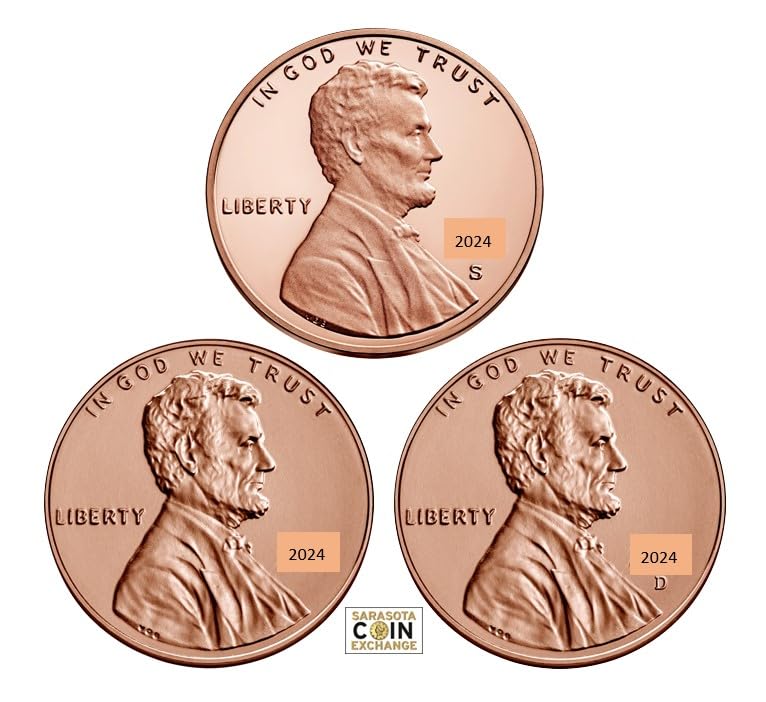 2024 S P D Lincoln Cent Proof Coins 3 Coin Set for Collectors