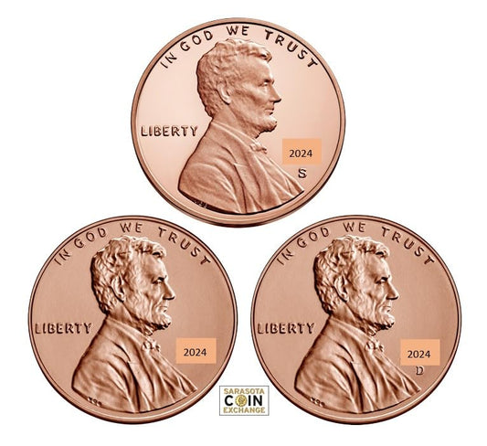 2024 S P D Lincoln Cent Proof Coins 3 Coin Set for Collectors