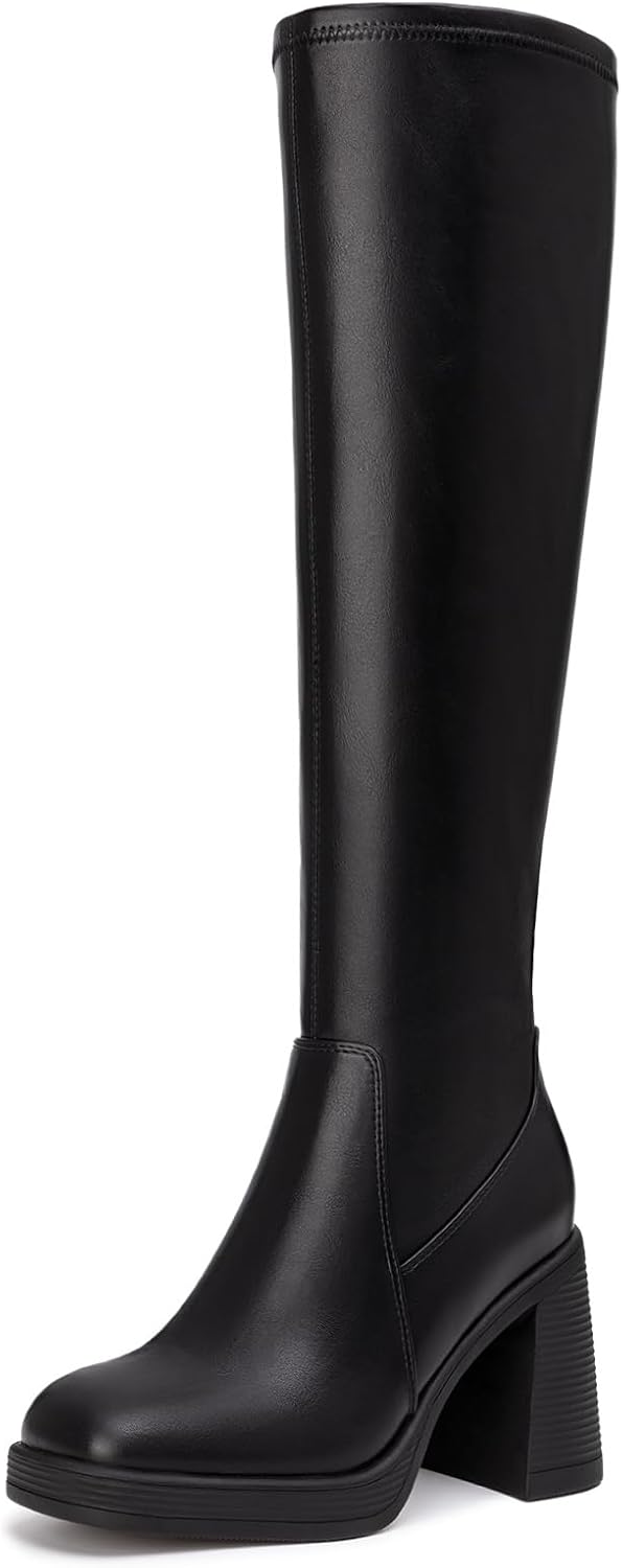 Athlefit Knee High Boots for Women with Chunky Heel Design