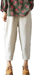 Linen Cropped Pants Tapered Ankle Capris - Comfortable Elastic Waist