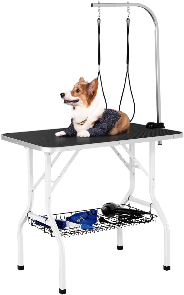 Yaheetech 36-inch Foldable Pet Grooming Table with Arm & Noose
