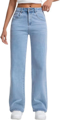 Straight Leg Jeans for Women High Waisted Wide Leg Loose Stretchy run