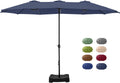 15 ft Rectangle Patio Umbrella Navy Blue - Large Double-Sided Shade