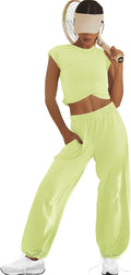 Womens Loungewear Set Cropped Top and Wide Leg Pants (Style CK5M)