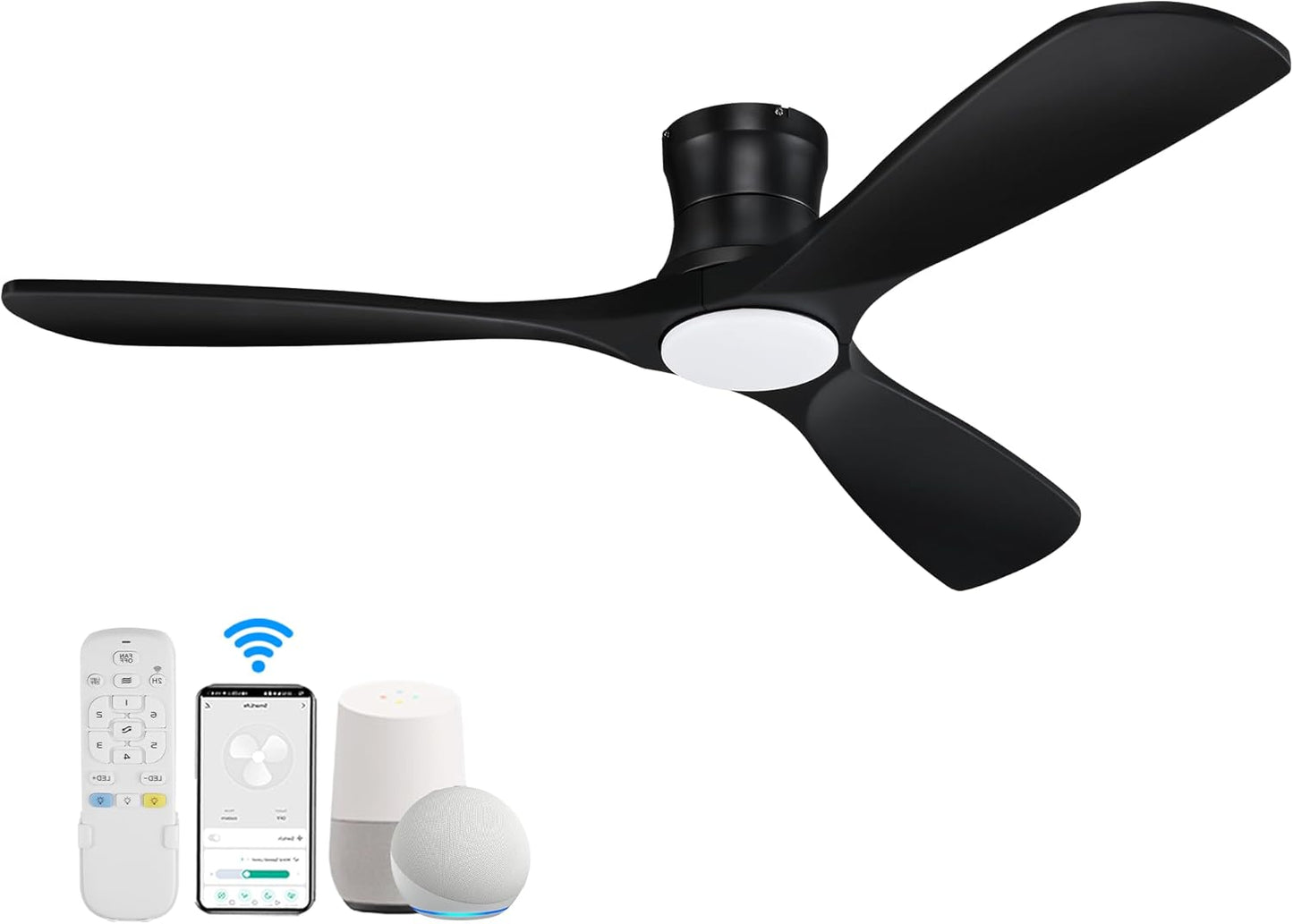 52 Smart Wood Low Profile Ceiling Fan with Lights and Remote Control