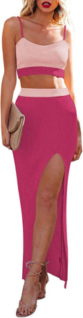Cutiefox Women's Knit 2 Piece Dress Set with High Side Slit