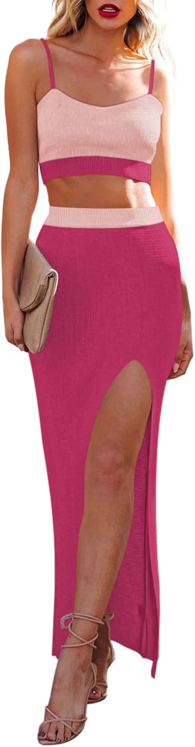 Cutiefox Women's Knit 2 Piece Dress Set with High Side Slit
