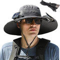 Wide Brim Solar Fan Outdoor Fishing Hat - Cooling UPF 50
