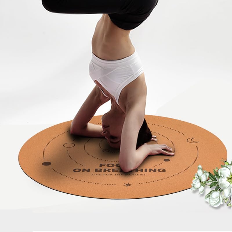Non-Slip Sun & Moon Cork Yoga Mat, 27x27 in