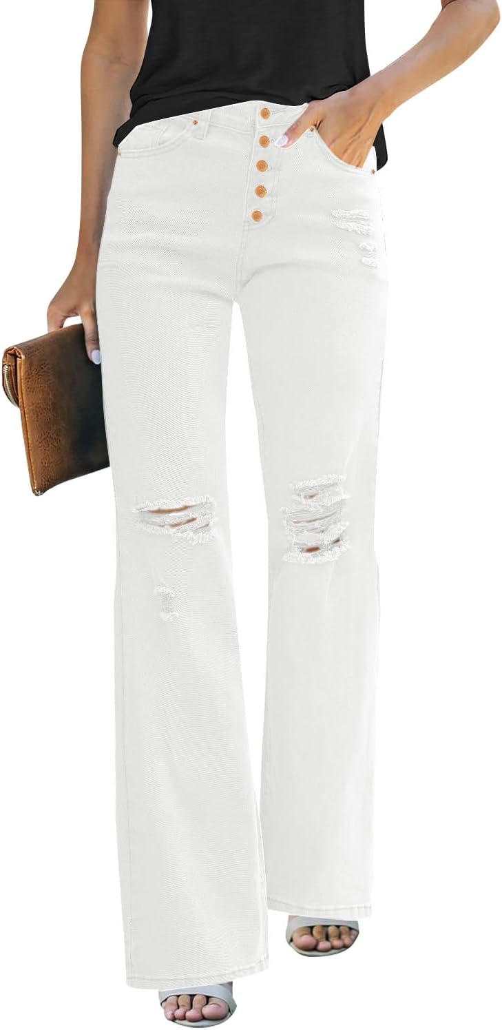 High Waisted Ripped Flare Jeans for Women by LookbookStore