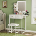 White Makeup Vanity Desk with Mirror & Lights, Storage, Chair - ALEXNUTRE