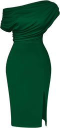 Memoriesea Off Shoulder Split Hem Ruched Midi Dress - Elegant Night