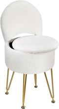 GREENSTELL Vanity Stool Chair with Storage and Folding Back - Faux Fur