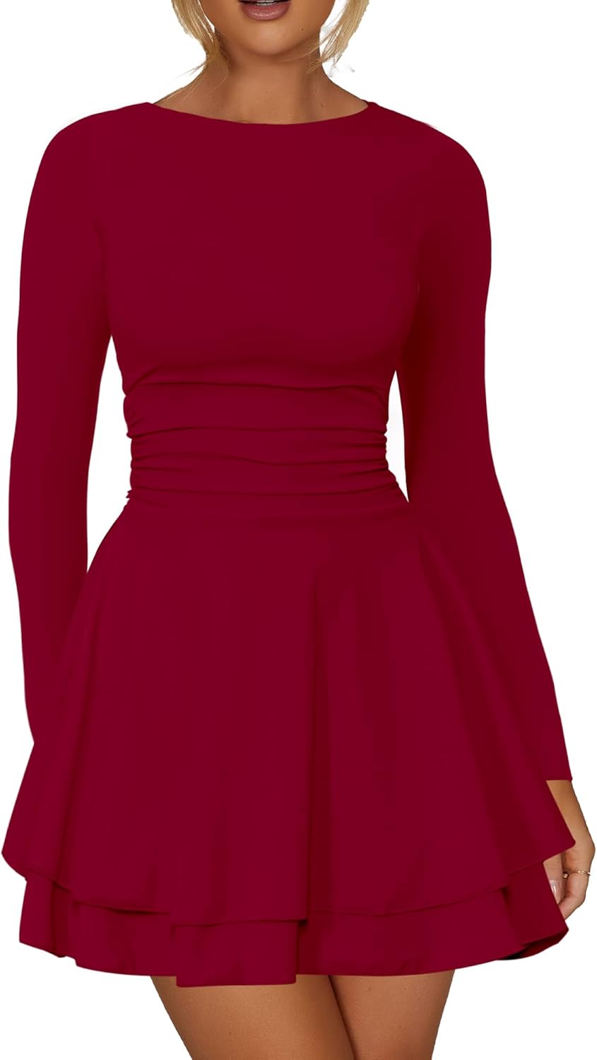 Kaximil Women's Crew Neck Long Sleeve Corset Mini Dress Review
