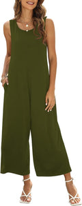 Women's Loose Tank Jumpsuit with Pockets - Lightweight Summer Romper
