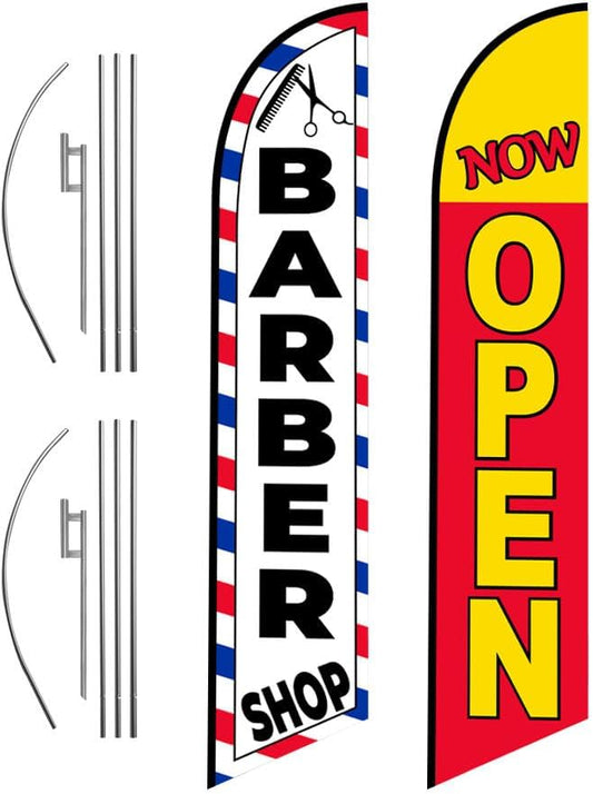 Barber Shop Outdoor Advertising Feather Swooper Banner Kit