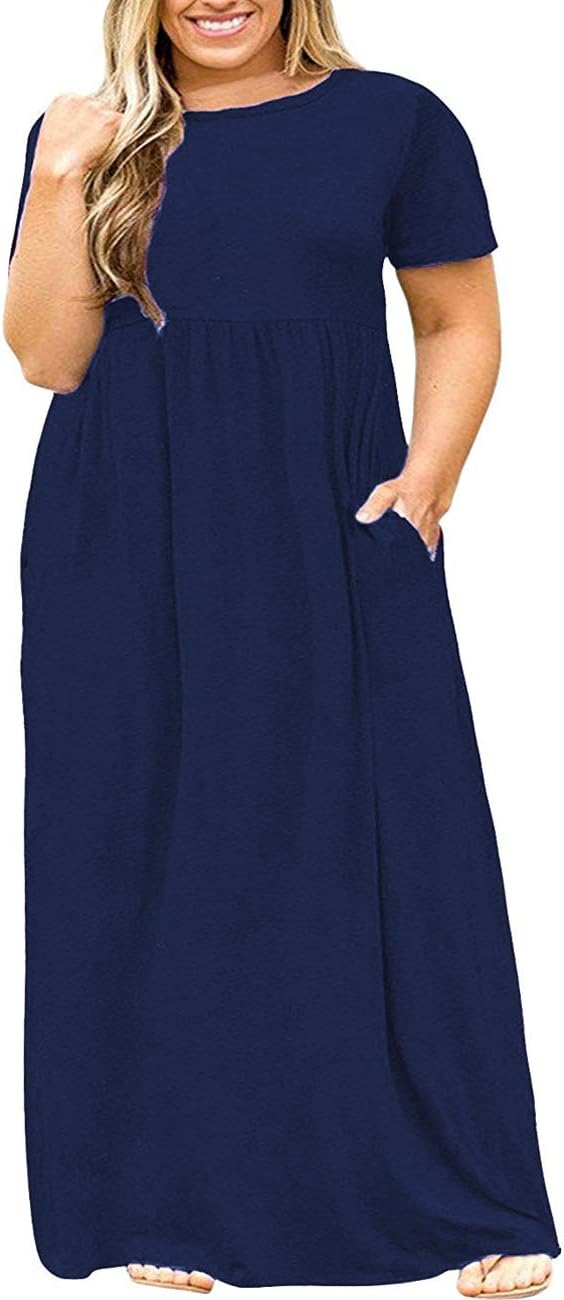 Kancystore Women's Plus Size Maxi Dress with Pockets for Summer