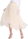 Womens Tulle Skirt Midi High Waist Pleated Mesh A-Line
