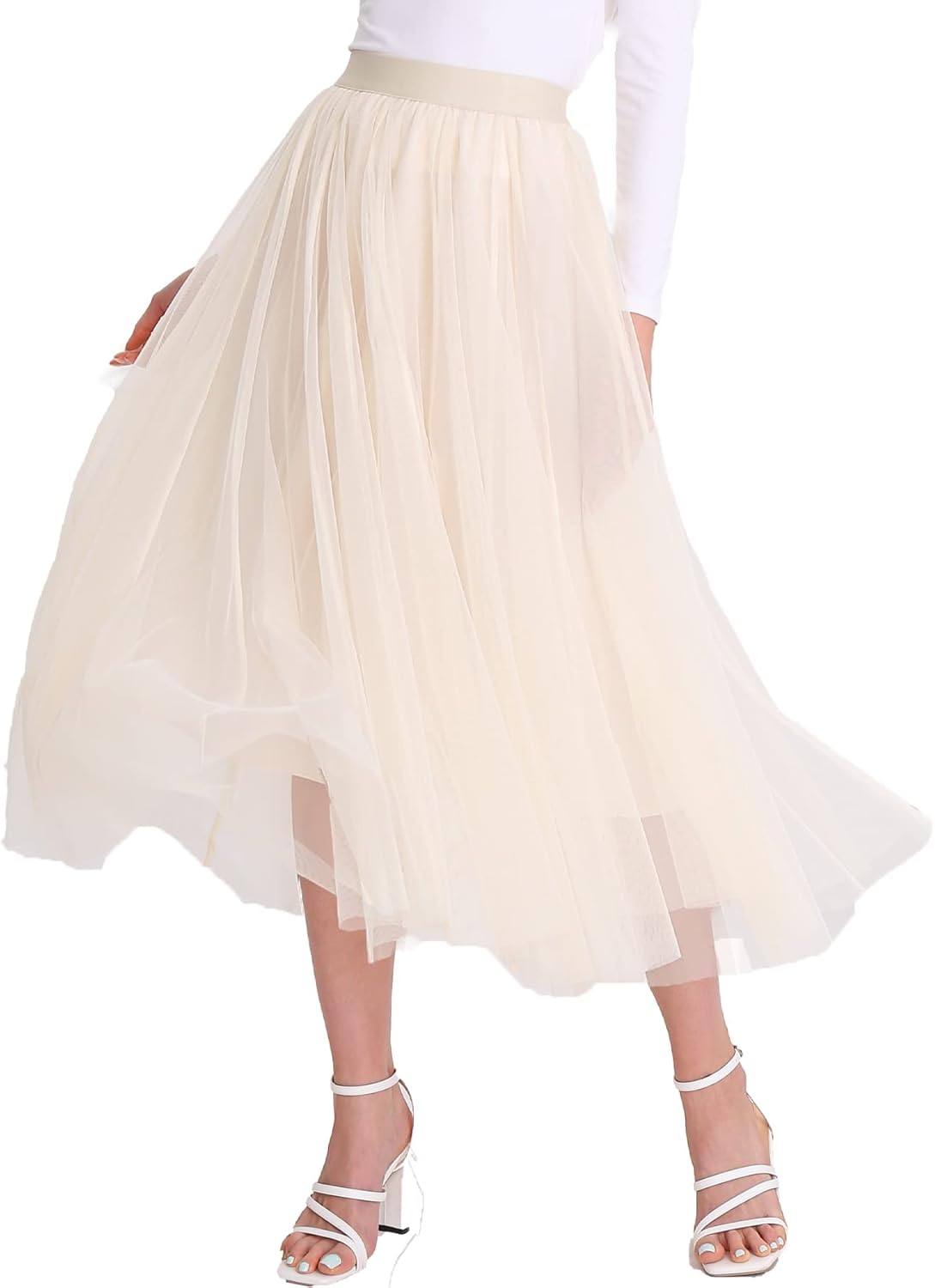 Elegant Tulle Skirt for Women - High Waist Pleated A-Line Design
