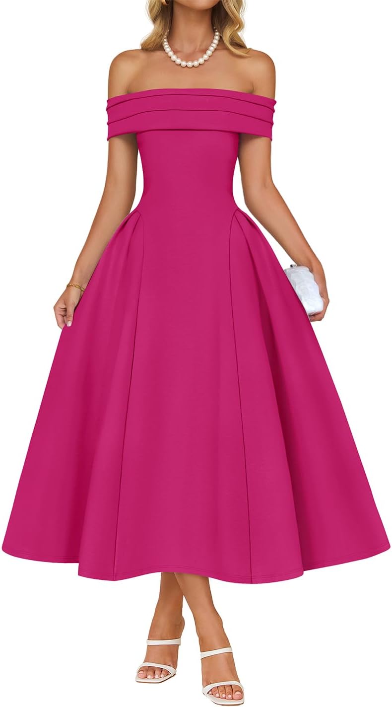 Elegant Off Shoulder Midi Dress for Women by ZESICA